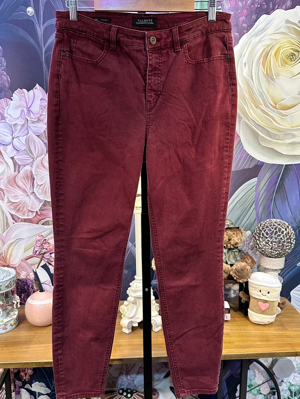 Talbots 10 Jegging Jeans Flawless Five-Pocket Preppy Skinny Washed Burgundy